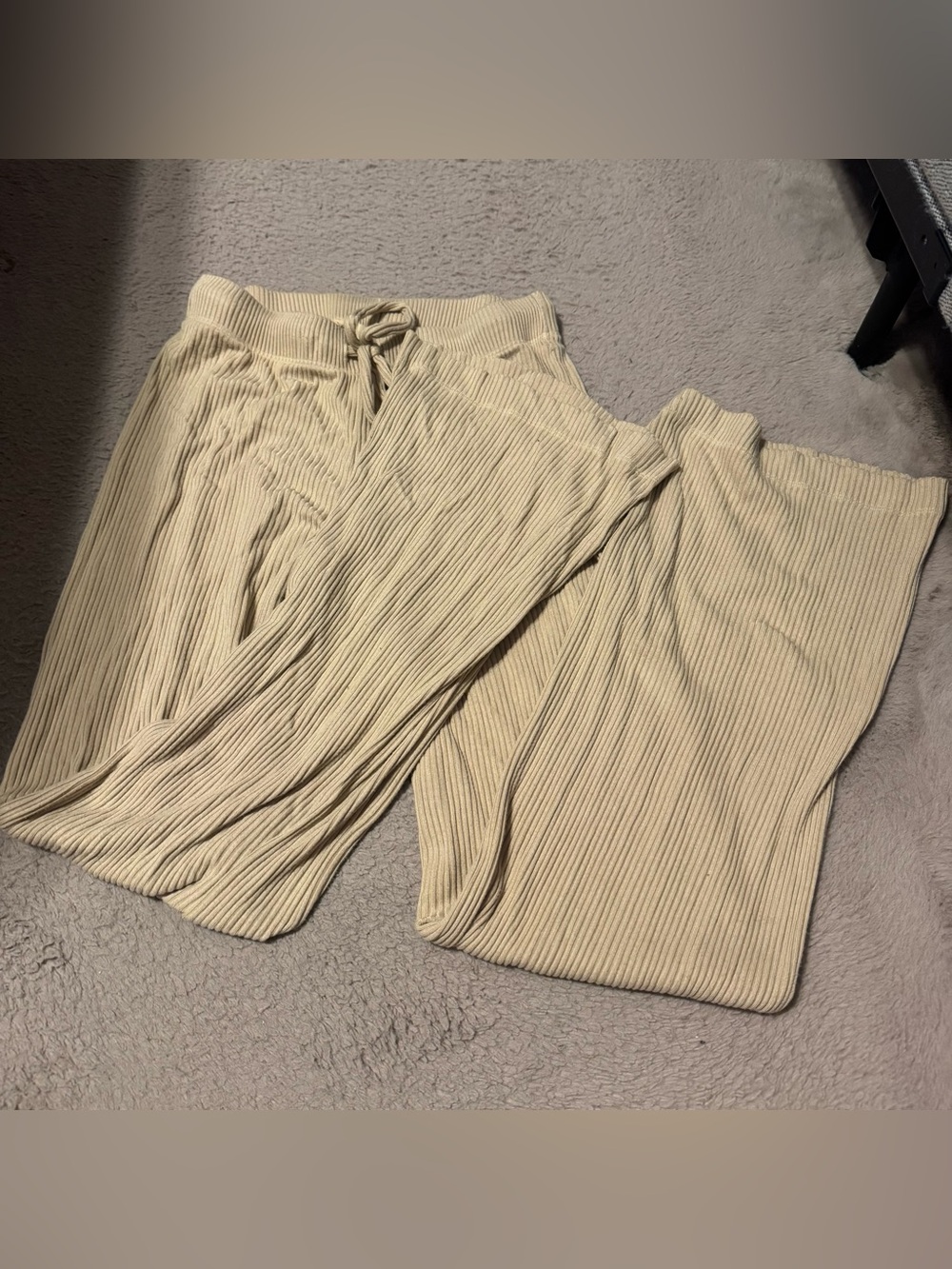 DONNI. Anthropologie Ribbed Knit Wide Leg Pant Oat Beige Tan Yellow Size Small - - Picture 3 of 7